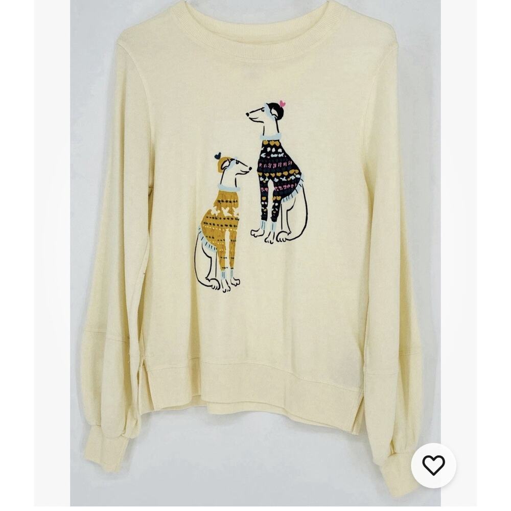 Anthropologie Maeve Pups Graphic Sweatshirt Top Dogs Ivory XS Summer night - Picture 2 of 7